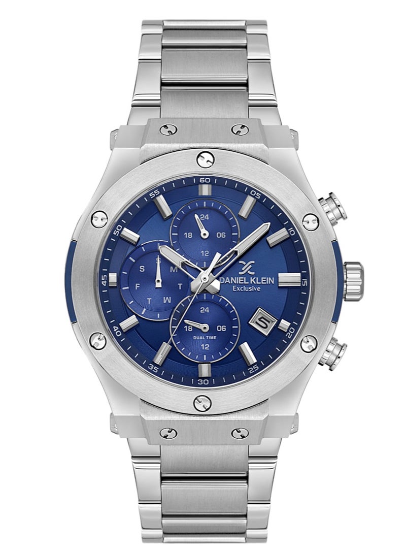 دانيل كلاين ساعة رجالية ستانلس ستيل | علبة من النحاس الفضي | تناظري | قرص أزرق داكن دائري بنمط شعاعي | حركة كوارتز يابانية | حصرية | مقاومة للماء حتى عمق 50 مترًا - Image 1